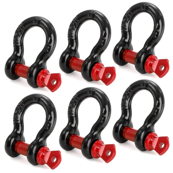 Bekith 6 Pack 1/2" D Ring Shackle 2.0 Ton (4,000 lbs) Capacity with Screw Pin Heavy Duty Shackles for Tow Strap, Winch, Off-Road Truck Vehicle Recovery