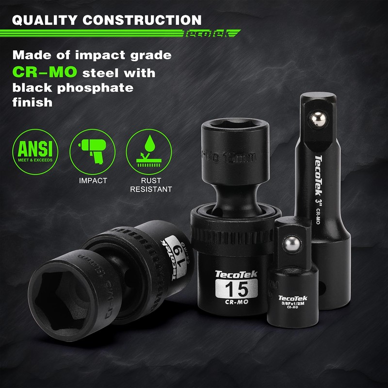 TecoTek 19 PCS 1/2" Drive Shallow Universal Impact Socket Set,