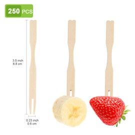Mini Bamboo Appetizer Forks, Toothpicks for Appetizers 250PCS, Cocktail Small Forks for Appetizers, Disposable Food Picks for Party, 3.5 inch Wood Fruit Forks and Charcuterie Cups Accessories