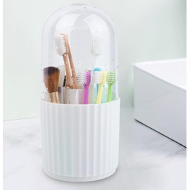 OOXYG Large Capacity Toothbrushes and Toothpaste Holders with Removable Lid, Dustproof & Waterproof, 360 Rotating 5 Slots Cosmetics Makeup Brush Organizer for Vanity Bathroom Countertop White