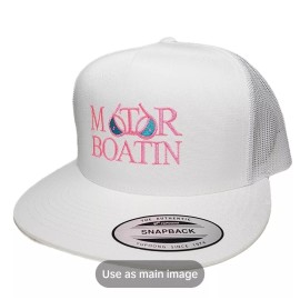 Yupoong Motor Boatin Adjustable Snapback Direct Embroidered Flat Bill Cap Hat White