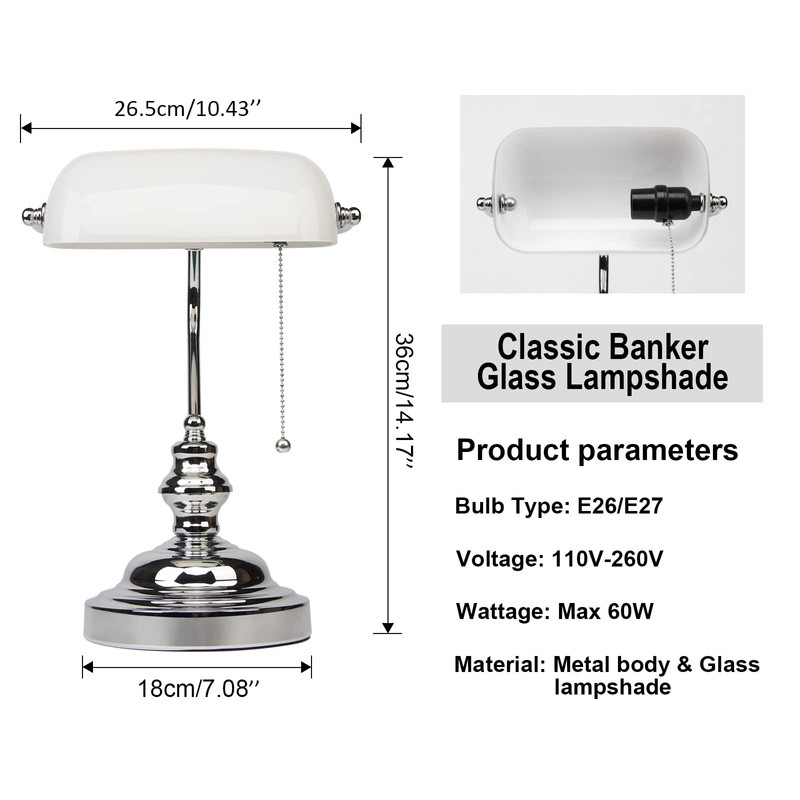 FIRVRE Bankers Lamp White Shade, Bankers Desk Lamp Library Lamp