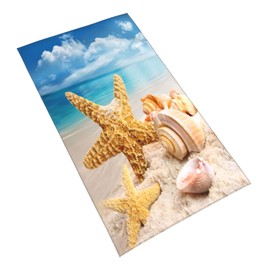 COVASA Coastal Hand Towels for Bathroom Set of 2 Starfish and Seashell on Beach Summer Ocean Soft Absorbent Small Decorative Bath Towel Kitchen Dish Guest Towel for Gym Spa 15.7"x27.5" Beige Blue