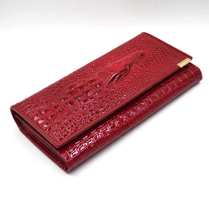 AiSi Womens Genuine Leather Long Wallet Alligator Crocodile Embossed Cluth