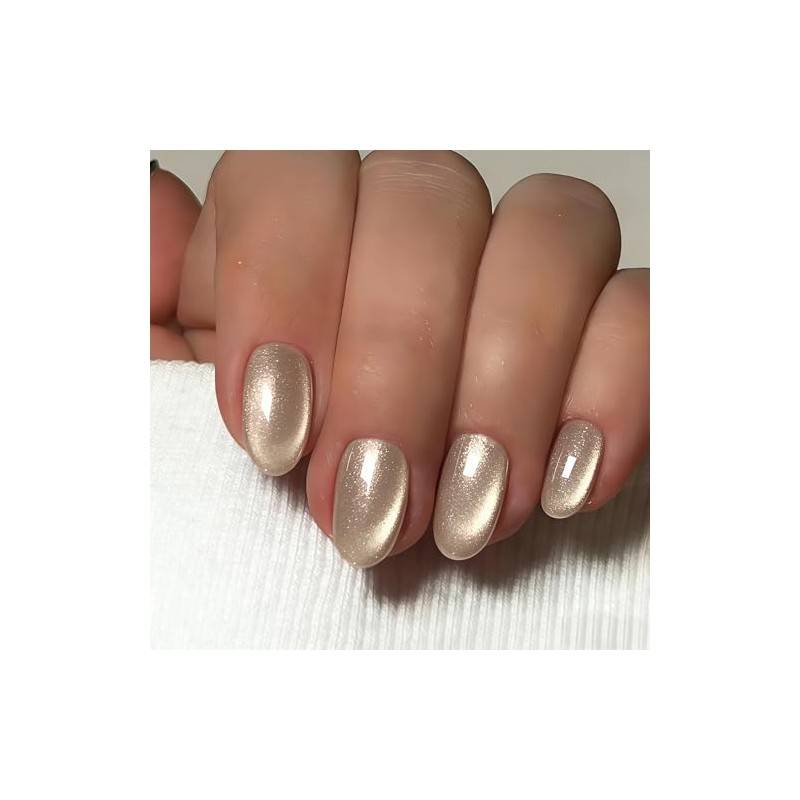Uñas postizas cortas con efecto ojo de gato - Uñas