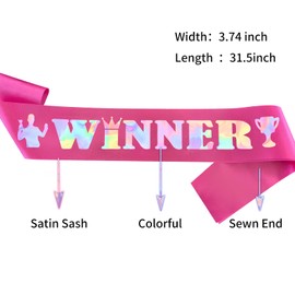 Winner Sash - Hot Pink with Iridescent Foil Lettering, No1 Award Sashs, Contests, Sporting Events, Beauty Pageants, Champion Victory Sash, Grand Prize Recognition Ribbon for Pageantry, Celebrations