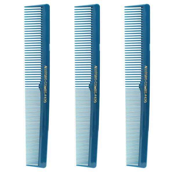 Allegro Combs 420 Hair Stylist Barbers Cutting Combs Beard Comb Mustache Mens Women Toddler Boys Braiding Hair Parting Usa 3 Pc. (Teal)