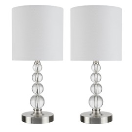 Aspen Creative 40276-09-2, Contemporary Table Lamp w/White Linen Drum Shade, Satin Nickel Finish, Size: 8" D x 17-3/4"H, E26 Socket, Set of 2 for Living, Bedside, Kid Room