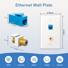 FGB 10Gbps Coax Wall Plate, 2 Port CAT6 Wall Plate with Low Voltage Mounting Bracket and Gold Plated Coax Keystone Jack Insert, 2 Pack