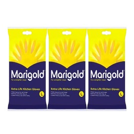Welari Marigold 3 x 1pair Extra Life Kitchen Rubber Gloves Thank You Card Size L Large Cotton Lined Strong Triple Layered Multipurpose Cleaning (3pair) (3pack)