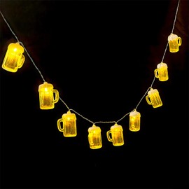LED Oktoberfest Beer Mug Shaped String Lights - 59" (1 Pc.) - Perfect for Bar, Party Decor, Indoor & Outdoor Celebrations, Oktoberfest, Festivals, and Themed Events