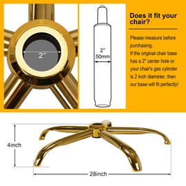 Frassie Office Chair Base Replacement with Wheels, Heavy Duty 2500LBS Metal Stool Chair Base, 28 inch Desk Chair Base Replacement Part (Gold)