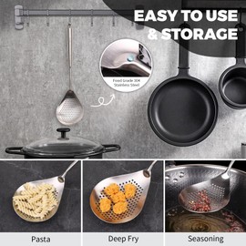 Skimmer Slotted Spoon - 16.5in Small 304 Stainless Steel Pasta Spider Strainer Skimmer Ladle for Cooking and Frying - Metal Scoop Colander Strainer with Comfort Handle for Kitchen Draining