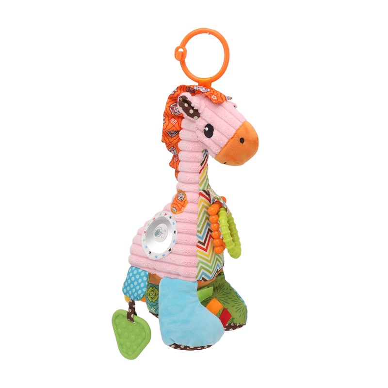 Infant Stroller Rattle Bell with Teether Mirror Cute Giraffe Plush