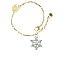 Delight Jewelry Silvertone Snowflake with Clear Crystal - Gold-tone Rose Link Charm Bracelet, 6.25"+1.75" Extender