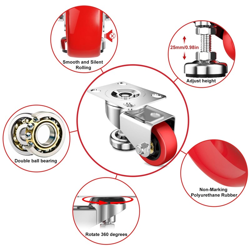 3" Leveling Plate Caster Wheels with Adjustable Anti-Vibration Leveling Foot