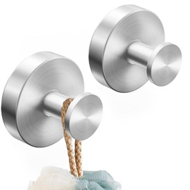 Fadroky Suction Cup Hooks, 15lbs Heavy Duty Towel Hooks for Bathroom, Waterproof Stainless Steel Bath Towel Hooks, Removable & Punch-Free Hooks for Shower, Towels, Loofah, Robes (2 Pack)