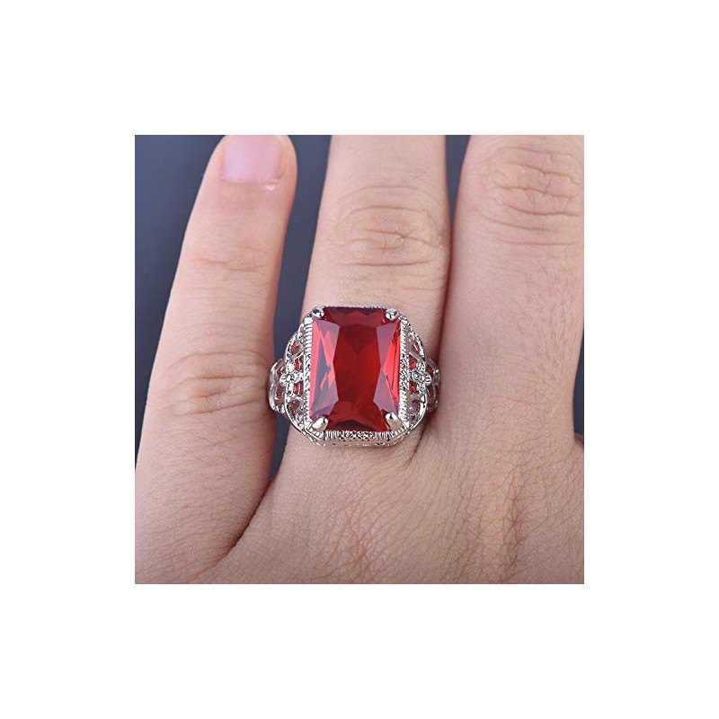 Gixaxak Elegant Huge Tanzanite 925 Silver Ruby Ring Emerald-Cut AAA
