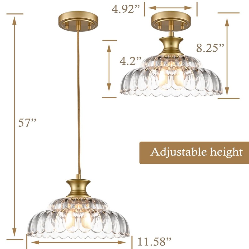 HYDELITE Vintage Glass Pendant Lights Kitchen Island Gold Pendant Light