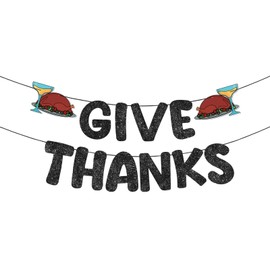 Fulmoon Pre Strung Give Thanks Banner Funny Thanksgiving Sign Friendsgiving Party Decorations Thankful Party Supplies for Home Indoor Outdoor Outside(Black)