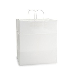 Pack of 25, Solid Regal White Kraft Paper Bags 14 X 10 X 15" w/Edge Tops & Sturdy Paper Twisted Handles