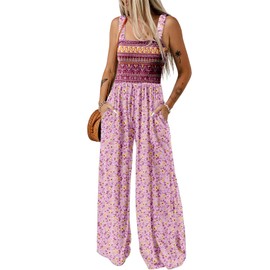 Dokotoo Womens Oversized Pink Jumpsuits for Women Overalls Loose Casual Wide Leg One Piece Sleeveless Printed Jumpsuit Long Pant Rompers with Pockets XX-Large