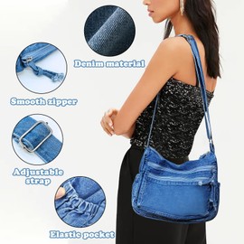 AdiStylinno Denim Hobo Bags for Women, Retro Canvas Shoulder Bag, Lightweight Crossbody Bag, Large Capacity Jean Handbag, lightblue