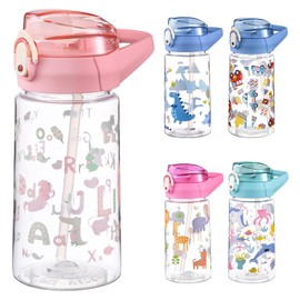 PLUSHCEWT Kids Water Bottles 500 ml/17.6 oz Kids Water Bottle With Straw Leak Proof Toddler Drinks Bottle for School Easy to Open Secure Lock Children's Bottle BPA free Sport Bottle for Girls Boys (A)