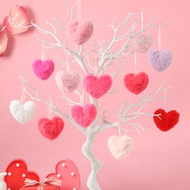 Valentine's Day Plush Heart Ornaments, 18 PCS Multicolor Fuzzy Heart Hanging Decorations for Valentines Tree, Wedding, Bridal Shower & Party Table