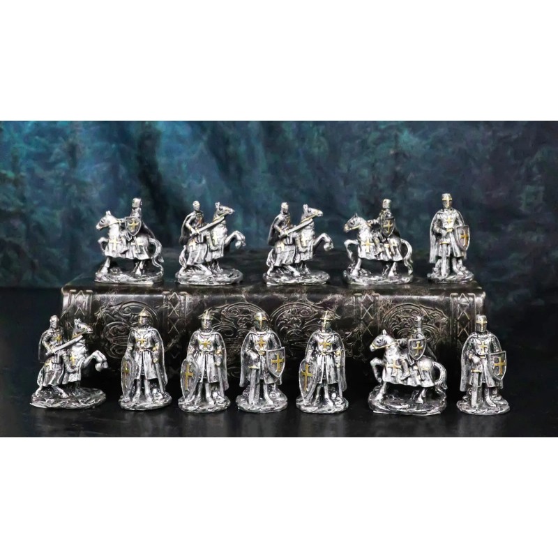 Set of 12 Medieval Crusader Knights With Swords Shields Horses