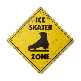 Ice Skater Vintage Crossing Sign Zone Xing | Indoor/Outdoor Plastic | 14" Tall Rustic Rink Boots Figure Skating Skater