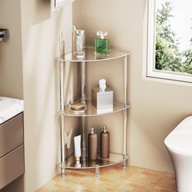 Bkemiy Clear Triangle Acrylic Side Table for Small Space, 11.81" L x 11.81" W x 26.7" H, 3-Tier Corner Shelf Stand End Table for Living Room Bedroom, Corner Display Rack Storage Shelf for Bathroom