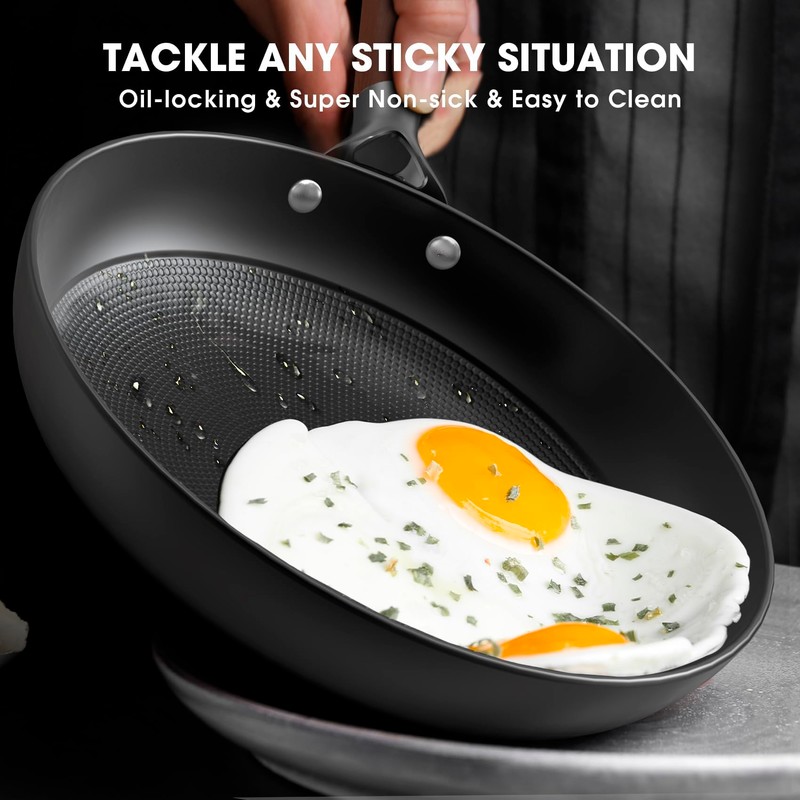 LAMFO Non Stick Frying Pans, 8" Honeycomb Long-Lasting Cast Iron