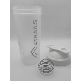 4Trails 600ml Protein Shaker Bottle - with shaker ball and built in carrying hook (Frosted White)