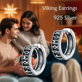 POPLYKE Viking Earrings for Men Women 925 Sterling Silver Viking Rune Hoop Earring Norse Mythology Jewellery for Men ﻿
