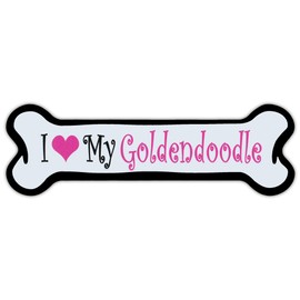 Pink Dog Bone Shaped Magnet - I Love My Goldendoodle (Retriever Poodle) - Cars, Trucks, Refrigerators