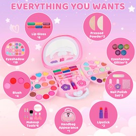 Topsolid Kids Makeup Kit for Girl, Real Washable Makeup for Kid with Mirror, Kids Makeup Sets for Girls 5-8, Princess Toys Cosmetic Set, Christmas & Birthday Gifts Toys for 3 4 5 6 7 8 Year Old Girls
