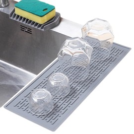 Silicone Dish Drying Mat for Kitchen Counter Efficient Drainage Design Dishwasher Safe Heat Resistant Non Slip Dish Mat for Drying Stemware Cocktail Glasses Silverware Pots Pans Easy to Clean Gray