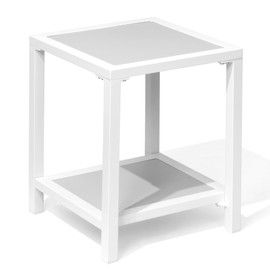 JOINHOM Outdoor Side Table, End Table for Patio,15.8" Solid Side Table for Pool, 2-Tier Sturdy and Weather Resistant, Backyard & Lawn, White