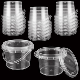 LOYORTY 80 PCS 10 oz Slime Containers with Lids and Handles, Plastic 300ml Storage Bucket Containers, Clear Slime Storage Case for Slime DIY Art Craft, Pigment, Small Tools, Part Material