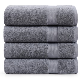 LANE LINEN 4 Pack Bath Towels Set (28"x54") - 100% Ring Spun Cotton, Large Turkish Towels for Bathroom - Durable, Quick Dry, Soft & Absorbent Bath Towel Set - Gets Softer After Each Wash - Cool Grey