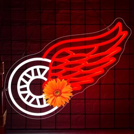 Ice Hockey Neon Sign for Wall Decor Wings LED Light Up Sign Hockey Wall Decor Sport Neon Lights for Club Bedroom Man Cave Bar Garage Sports Gifts for Men Teen Boys Fans,Size 17.7*8.3 inches(FMXD104)