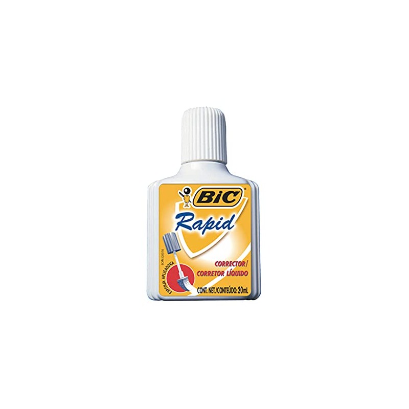 BIC, Corrector Líquido Rapid con Aplicador de Esponja, Secado Rápido,