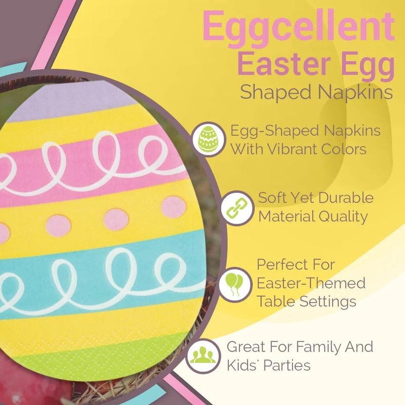 Eggcellent Easter Egg Shaped Napkins I Pack of 16