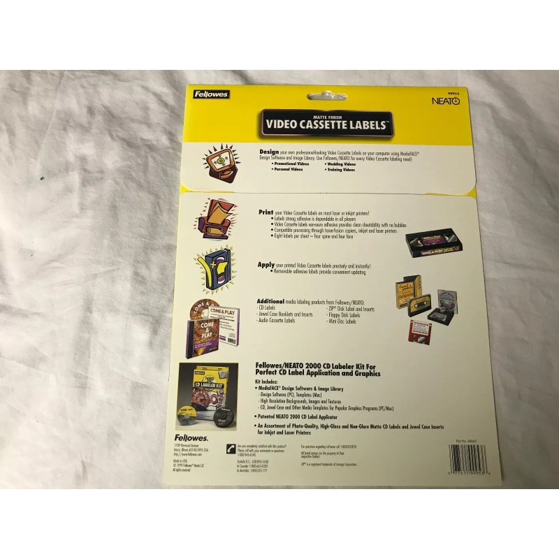 Fellowes Video Cassette Labels Set of 20 Labels Spine and