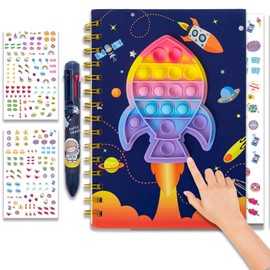 Pop Notebook for Kids, Bubble Fidget Notebook Rocket Girls Spiral Notebook Boys Diary Journal 8.1x5.7 Inches with 8 Multicolor Pen and Stickers for Teenage School Writing Drawing Gifts Age 6 8 10 12