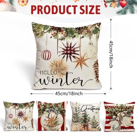 KQMGJYB Christmas Cushion Cover, Pack of 4, Cushion Cover, Winter Pillow Cover, Santa Claus Square Cushion Covers for Living Room, Sofa, Bedroom, Christmas Decorative (45 x 45 cm)