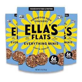 Ella’s Flats Minis - Everything (3 Pack) - Superfood seed crackers - Bold & savory - Just seeds, no fillers - 6g protein, 5g fiber, low carb