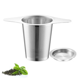 TerraShine Stainless Steel Ultra Fine Mesh Tea Strainer, Easy to Clean and Fade Resistant Pot Infuser with Double Handle and Lid