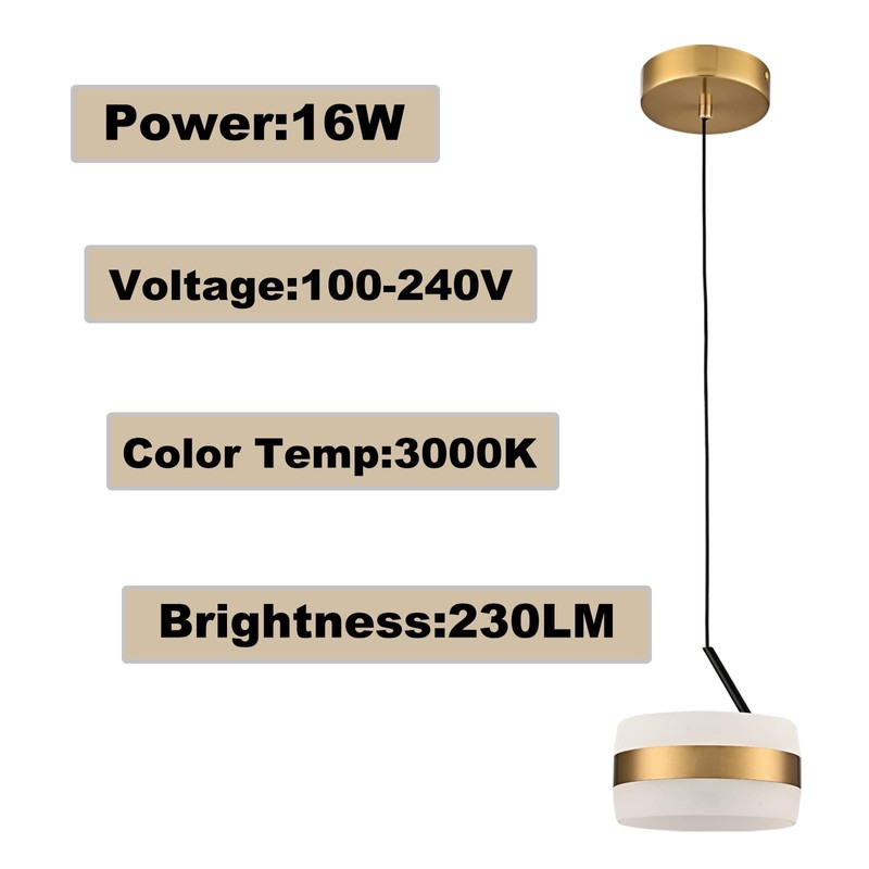 DANSEER Mid Century Modern Gold LED Pendant Light, Mini Hanging